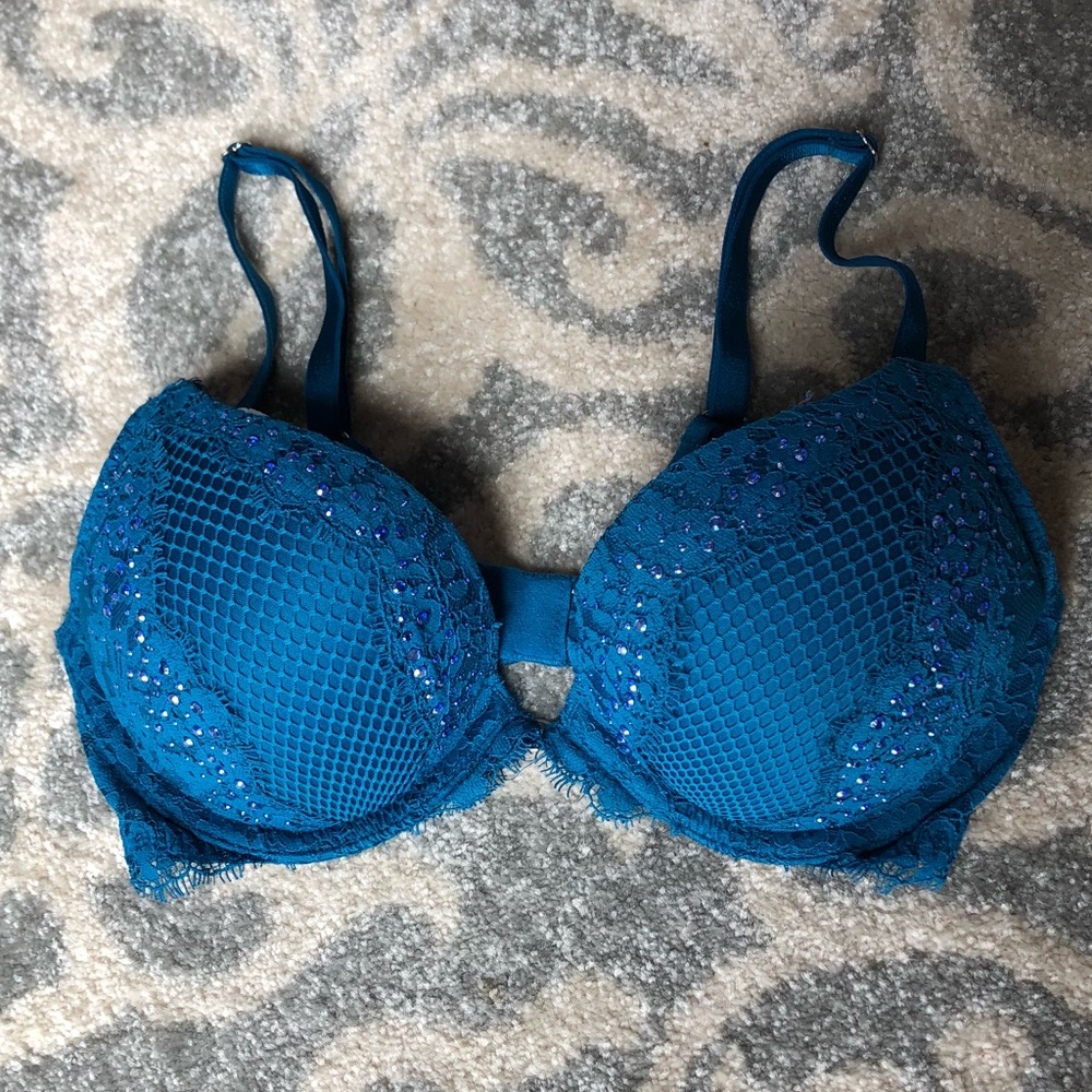 Victoria Secret Embellished Teal Bombshell Bra 32B